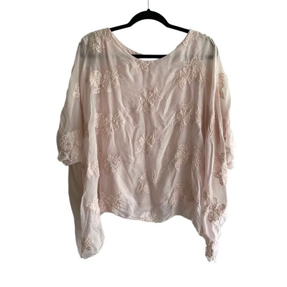 𝅺LUISA RICCI Italy Silk Floral Embroidered Oversized Blouse Pink M - Picture 2 of 6